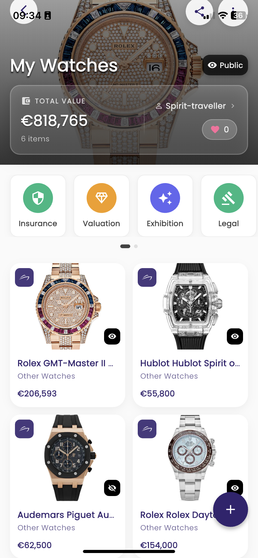 Your collection β total value and item details at a glance